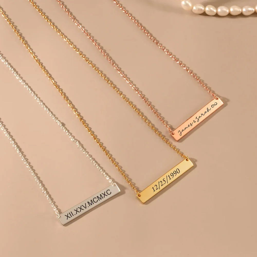 Custom Handwriting Bar Necklace – Personalized Engraved Stainless Steel Pendant Miami 305 Shirts