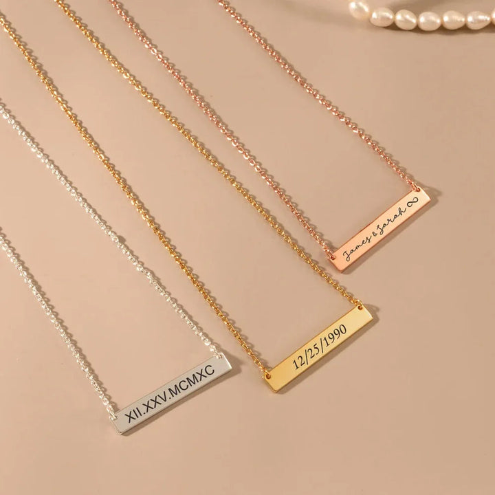 Custom Handwriting Bar Necklace – Personalized Engraved Stainless Steel Pendant Miami 305 Shirts