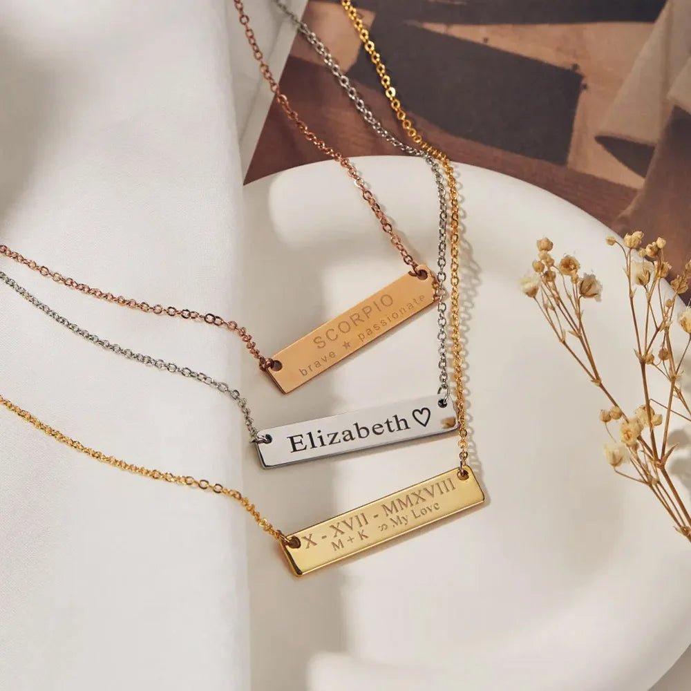Custom Handwriting Bar Necklace – Personalized Engraved Stainless Steel Pendant Miami 305 Shirts