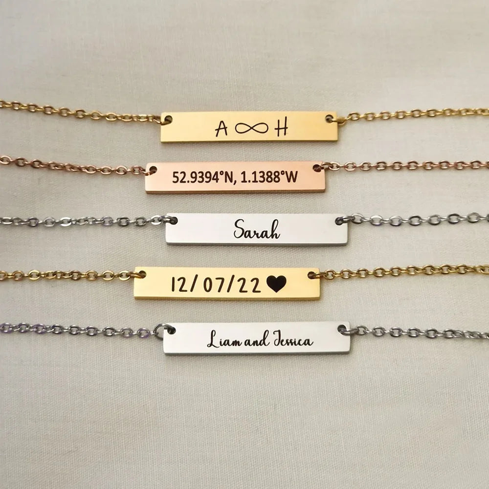 Custom Handwriting Bar Necklace – Personalized Engraved Stainless Steel Pendant Miami 305 Shirts