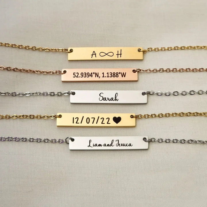 Custom Handwriting Bar Necklace – Personalized Engraved Stainless Steel Pendant Miami 305 Shirts