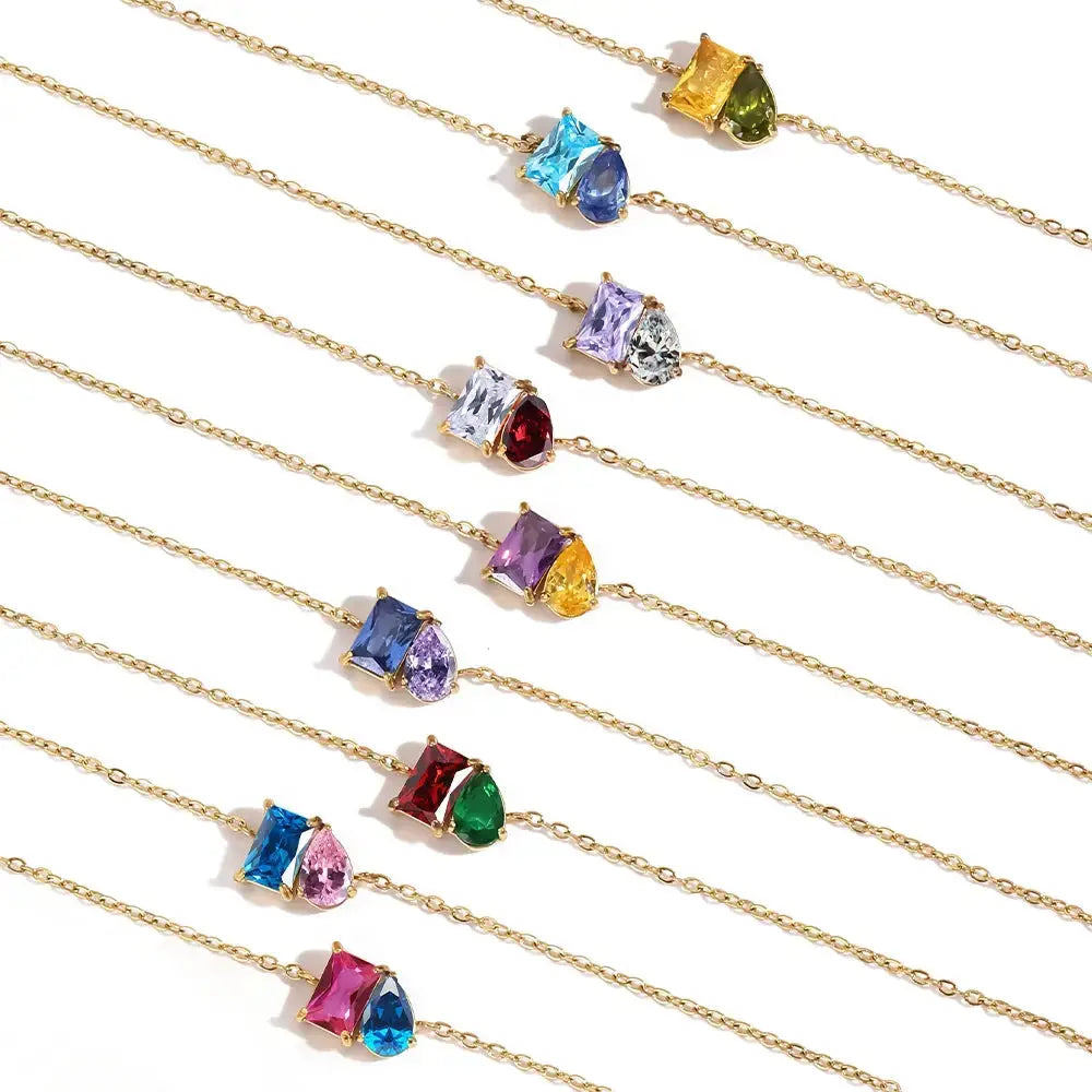 Birthstone Necklace for Women – Gold Water Drop Zircon Pendant Jewelry