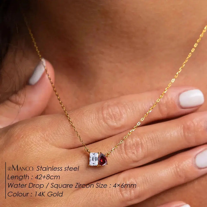 Birthstone Necklace for Women – Gold Water Drop Zircon Pendant Jewelry