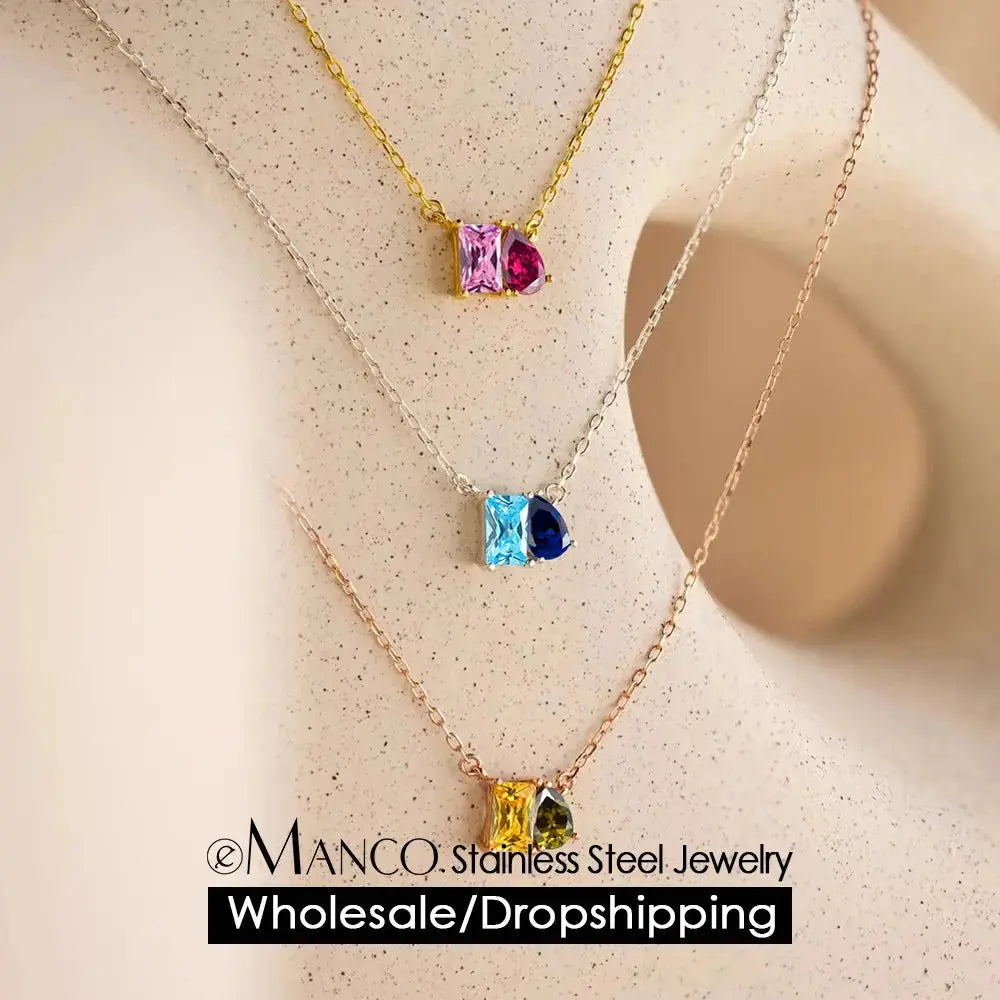 Birthstone Necklace for Women – Gold Water Drop Zircon Pendant Jewelry