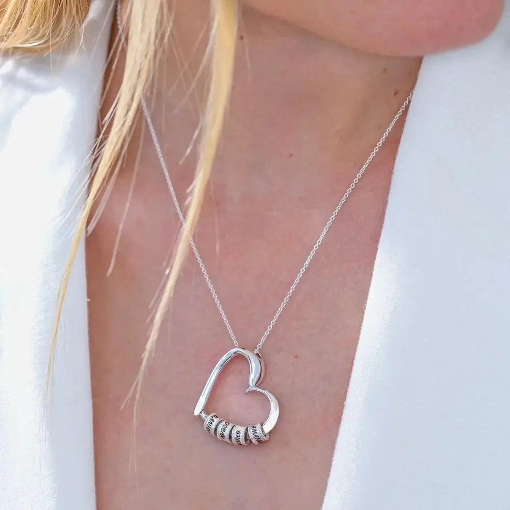 Charming Engraved Heart Necklace with Personalized Beads
