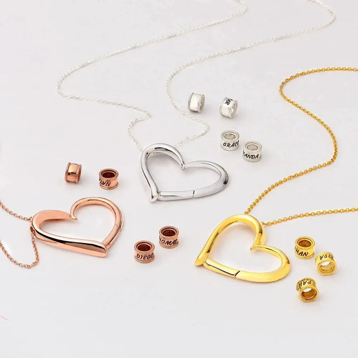 Charming Engraved Heart Necklace with Personalized Beads