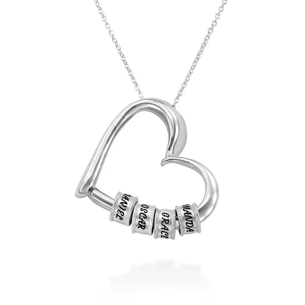Charming Engraved Heart Necklace with Personalized Beads