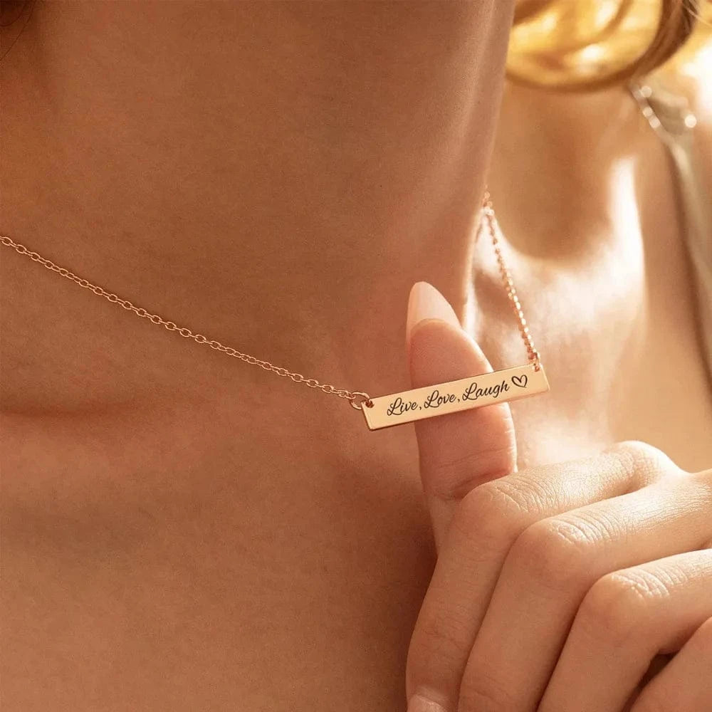 Custom Handwriting Bar Necklace – Personalized Engraved Stainless Steel Pendant