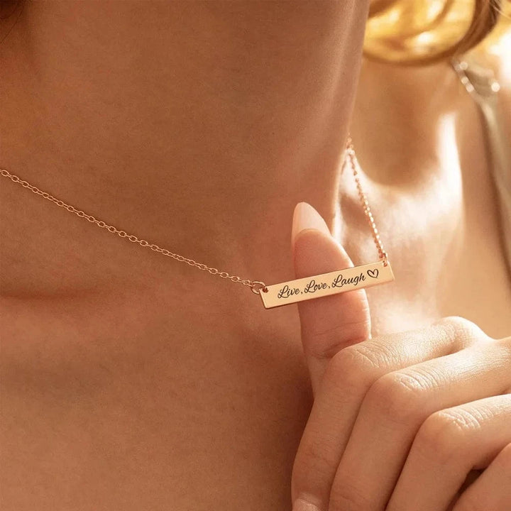 Custom Handwriting Bar Necklace – Personalized Engraved Stainless Steel Pendant