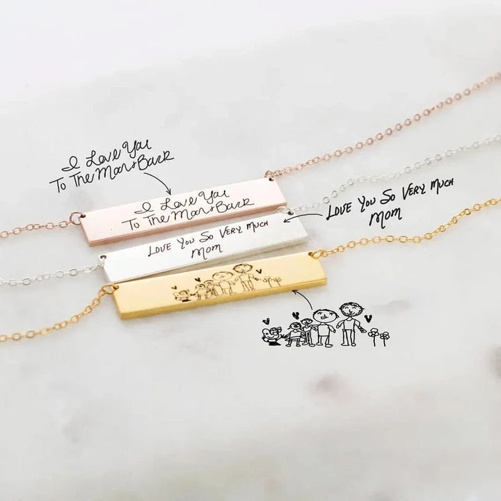 Custom Handwriting Bar Necklace – Personalized Engraved Stainless Steel Pendant