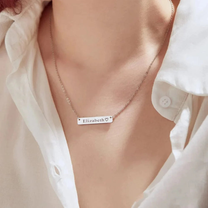 Custom Handwriting Bar Necklace – Personalized Engraved Stainless Steel Pendant