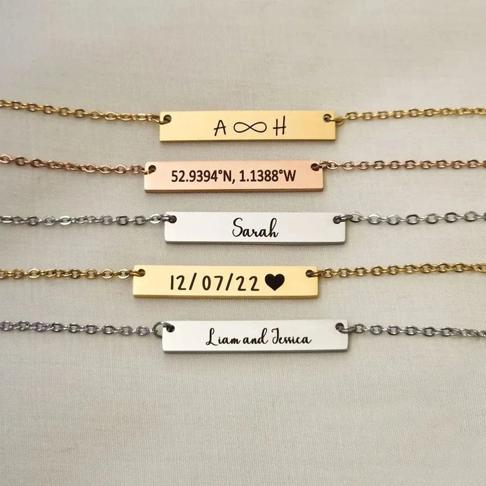 Custom Handwriting Bar Necklace – Personalized Engraved Stainless Steel Pendant