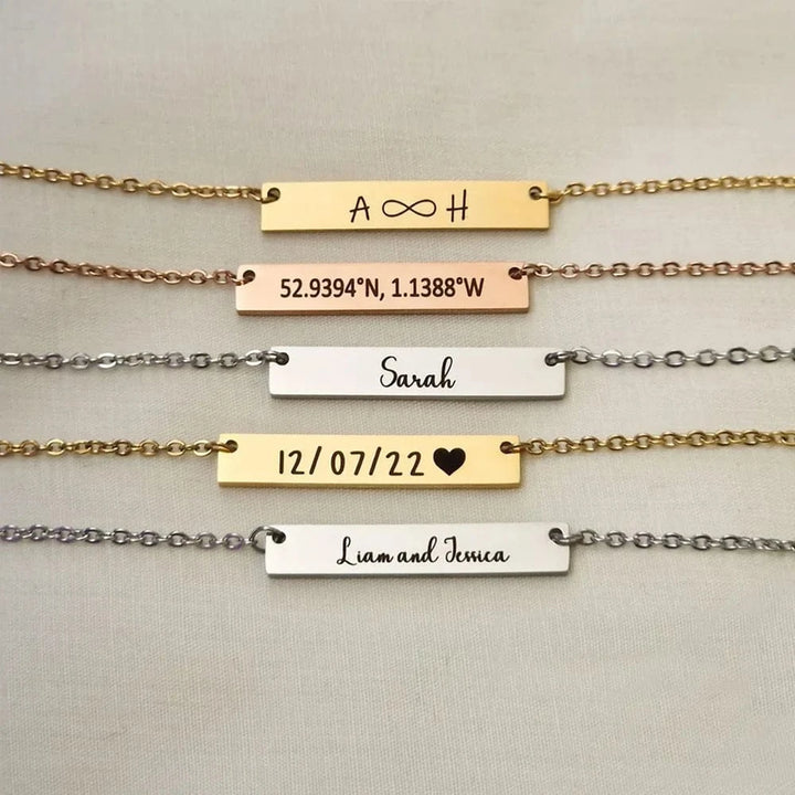 Custom Handwriting Bar Necklace – Personalized Engraved Stainless Steel Pendant