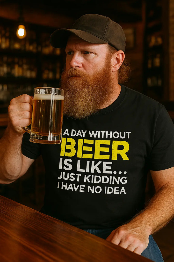 Funny Beer T Shirt A Day Without Beer Is Like Just Kidding I Have No Idea
