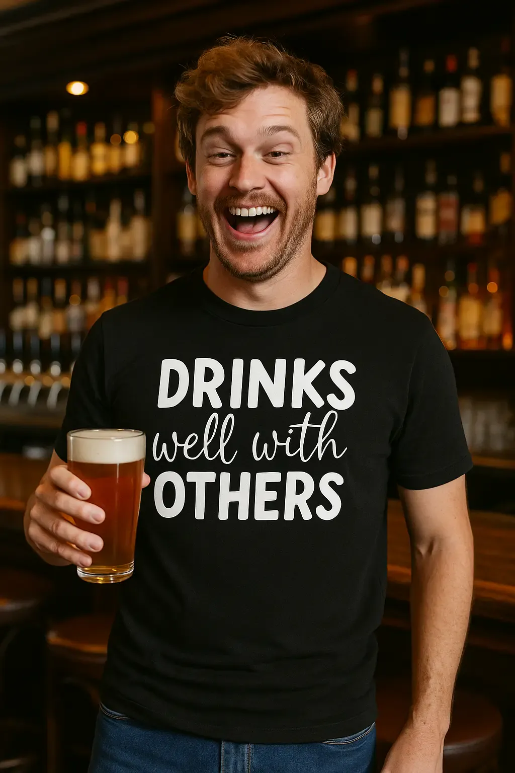 Funny Drinking T-Shirt Drinks Well With Others for Social Drinkers