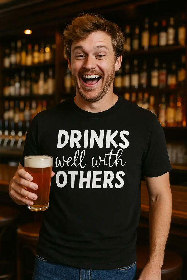 Funny Drinking T-Shirt Drinks Well With Others for Social Drinkers