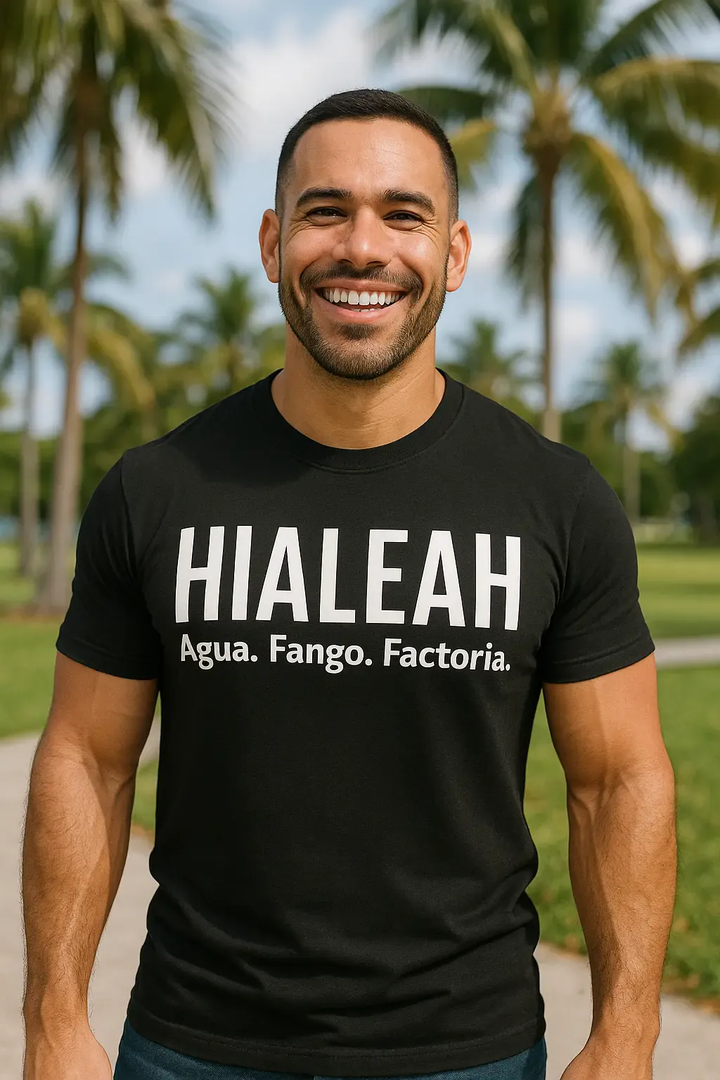 Hialeah Agua Fango y Factoría T-Shirt – Funny Cuban Miami Culture Tee for Men &amp; Women