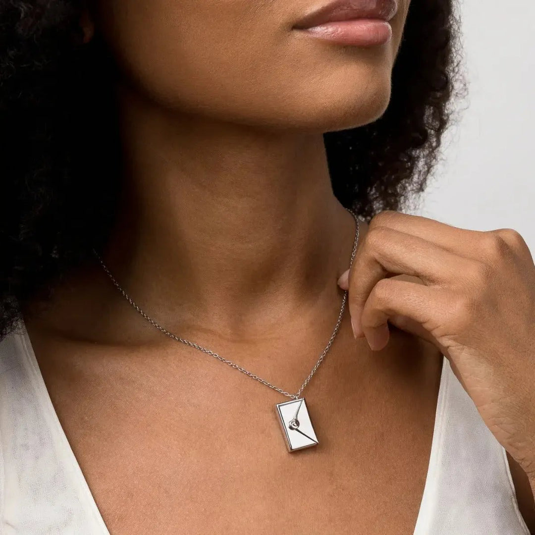 Love Letter Envelope Pendant Necklace Stainless Steel Gold Silver Rose