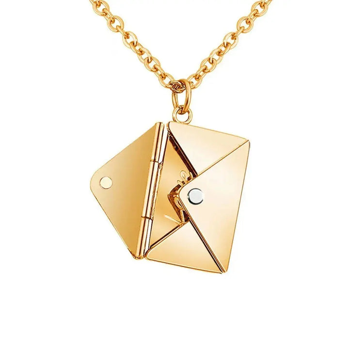 Love Letter Envelope Pendant Necklace Stainless Steel Gold Silver Rose