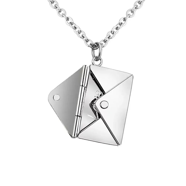 Love Letter Envelope Pendant Necklace Stainless Steel Gold Silver Rose