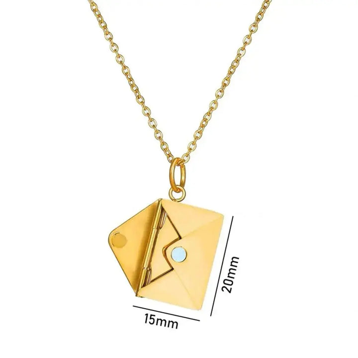Love Letter Envelope Pendant Necklace Stainless Steel Gold Silver Rose