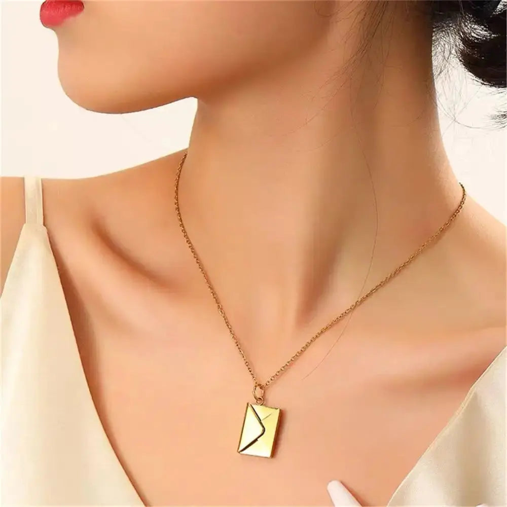 Love Letter Envelope Pendant Necklace Stainless Steel Gold Silver Rose