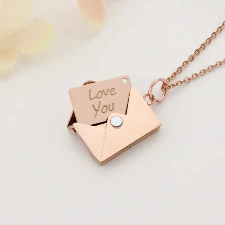 Love Letter Envelope Pendant Necklace Stainless Steel Gold Silver Rose