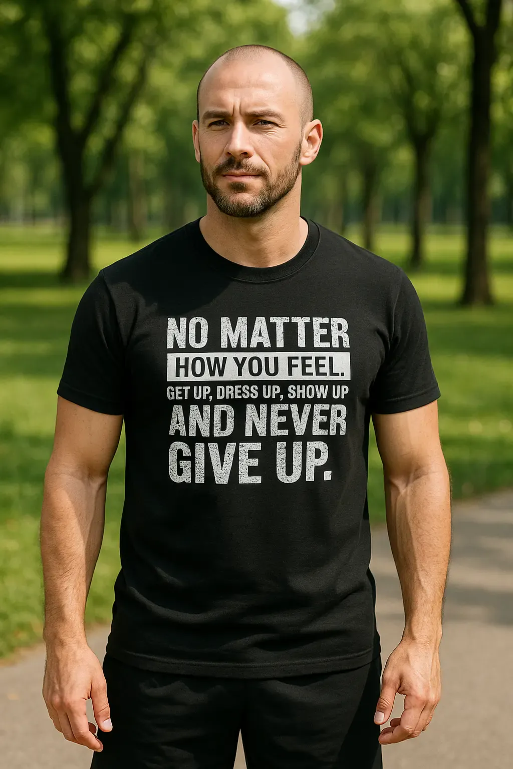 No Matter How You Feel Get Up Dress Up Show Up Never Give Up Motivational T-Shirt