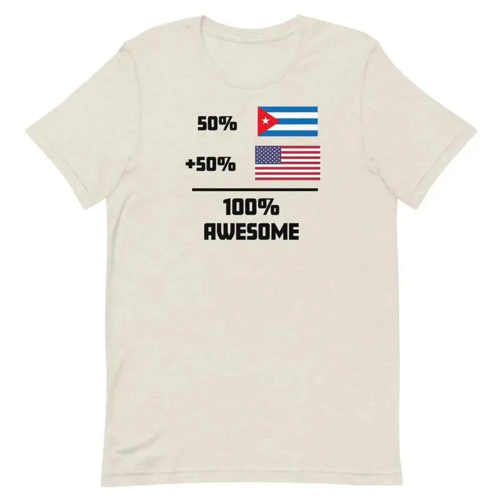 100% Awesome – 50% American 50% Cuban T-Shirt | Dual Heritage Cuban-American Pride Tee