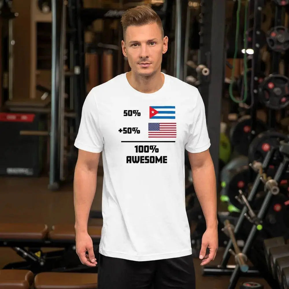 100% Awesome – 50% American 50% Cuban T-Shirt | Dual Heritage Cuban-American Pride Tee