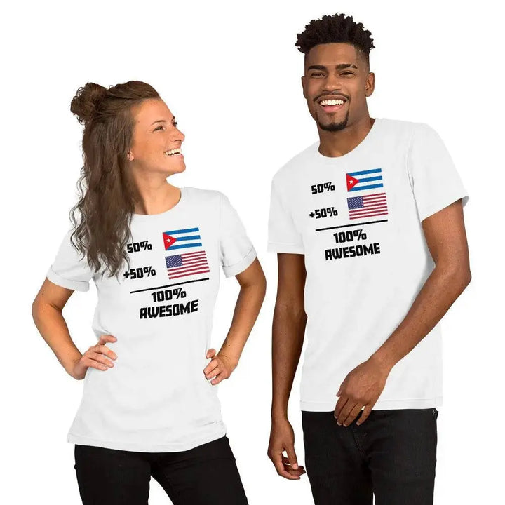 100% Awesome – 50% American 50% Cuban T-Shirt | Dual Heritage Cuban-American Pride Tee
