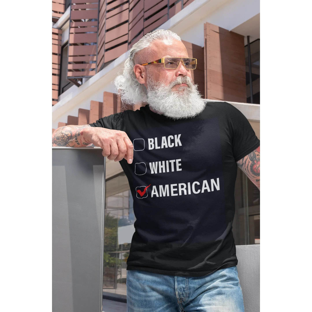 “Black / White / American” Unisex T-Shirt – Unity & Patriotism Statement Tee