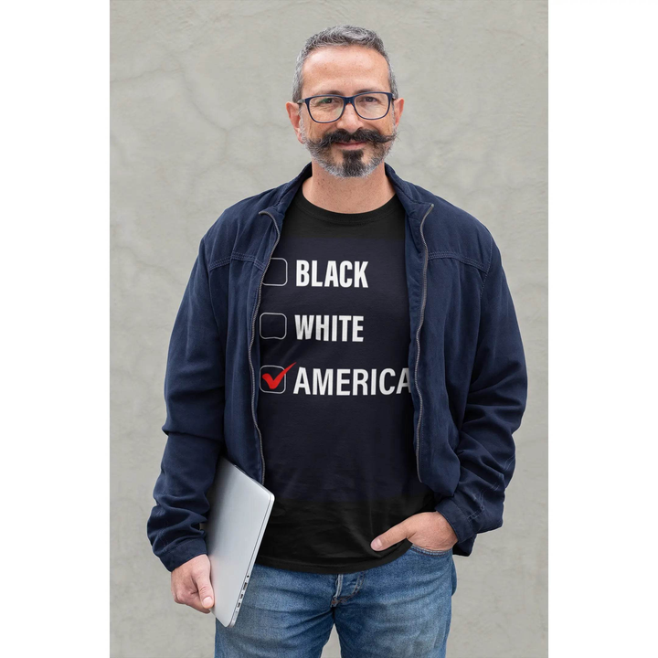 “Black / White / American” Unisex T-Shirt – Unity &amp; Patriotism Statement Tee