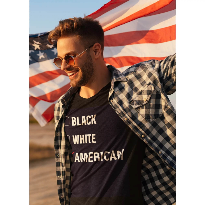 “Black / White / American” Unisex T-Shirt – Unity &amp; Patriotism Statement Tee