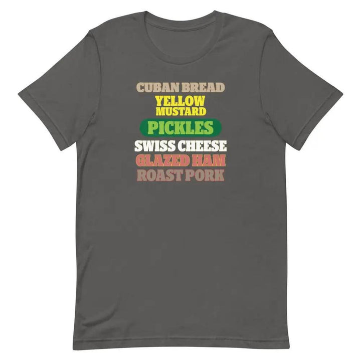 Cuban Sandwich Ingredients T-Shirt – Funny Cuban Foodie Graphic Tee for Miami Locals &amp; Latin Flavor Lovers