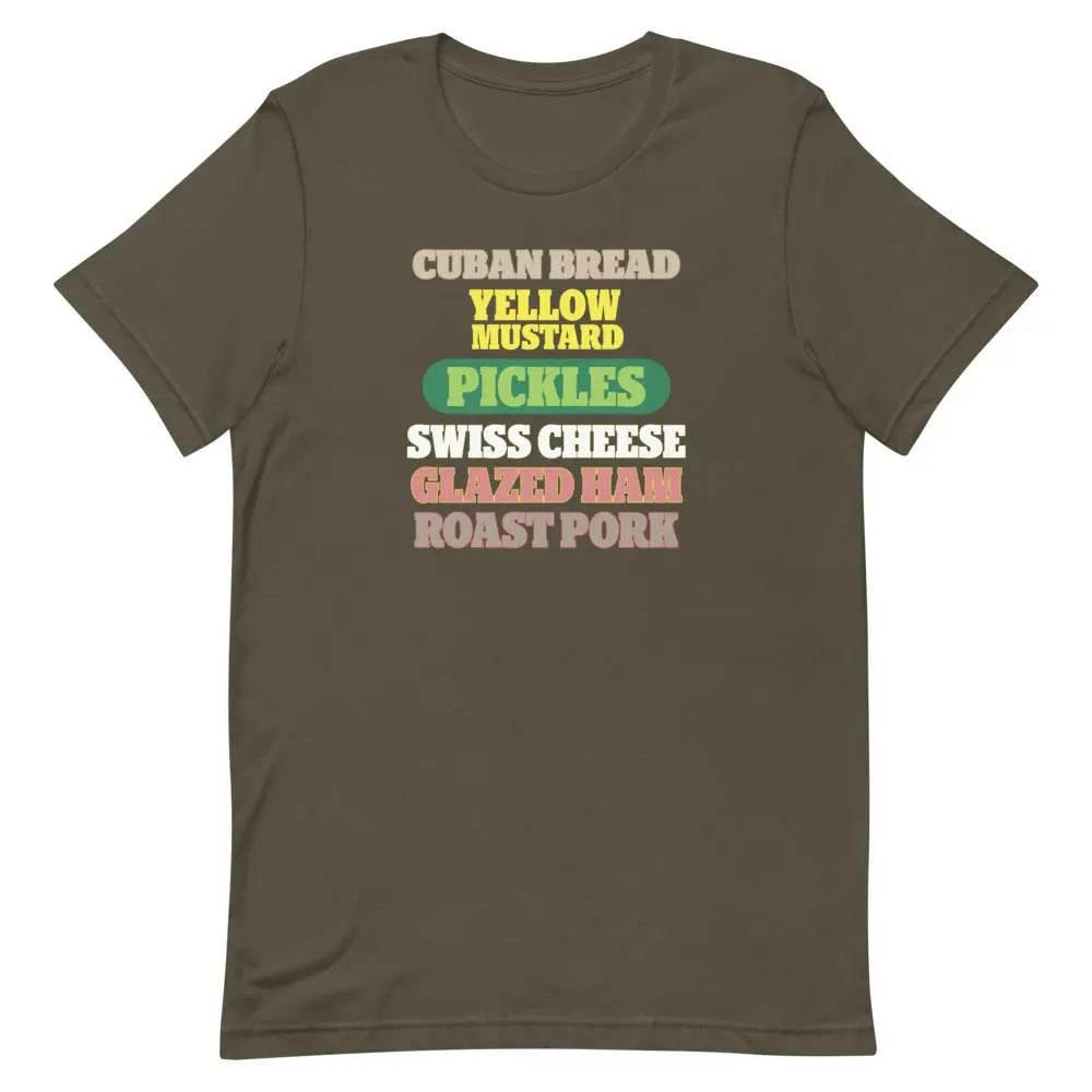 Cuban Sandwich Ingredients T-Shirt – Funny Cuban Foodie Graphic Tee for Miami Locals &amp; Latin Flavor Lovers