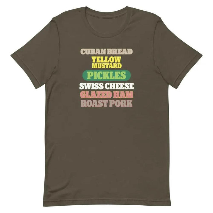 Cuban Sandwich Ingredients T-Shirt – Funny Cuban Foodie Graphic Tee for Miami Locals &amp; Latin Flavor Lovers