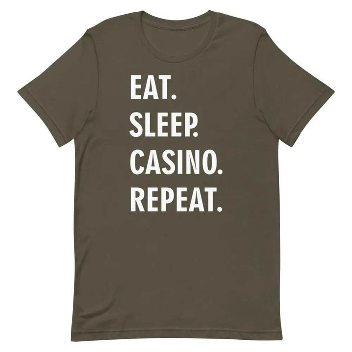 Eat Sleep Casino Repeat T-Shirt – Funny Gambling Lifestyle Tee for Men &amp; Women