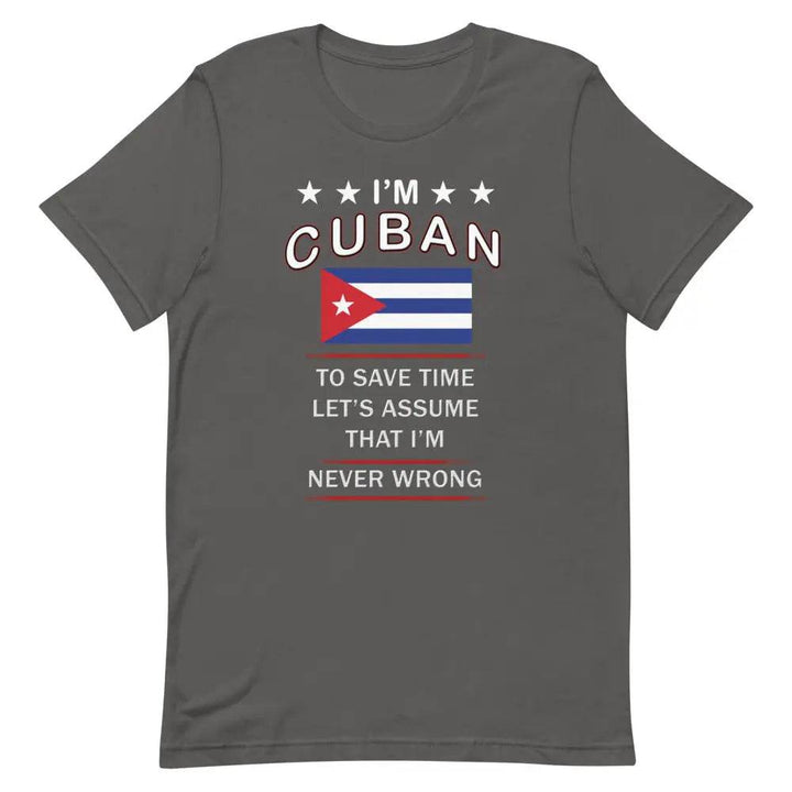 I’m Cuban So I’m Never Wrong T-Shirt – Funny Cuban Pride Tee for Sassy Latin Vibes