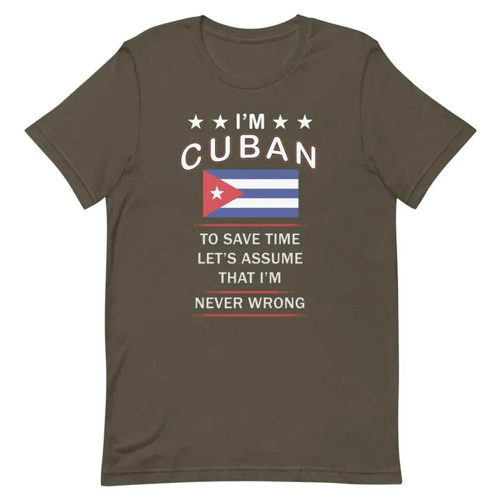 I’m Cuban So I’m Never Wrong T-Shirt – Funny Cuban Pride Tee for Sassy Latin Vibes