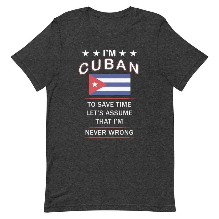 I’m Cuban So I’m Never Wrong T-Shirt – Funny Cuban Pride Tee for Sassy Latin Vibes