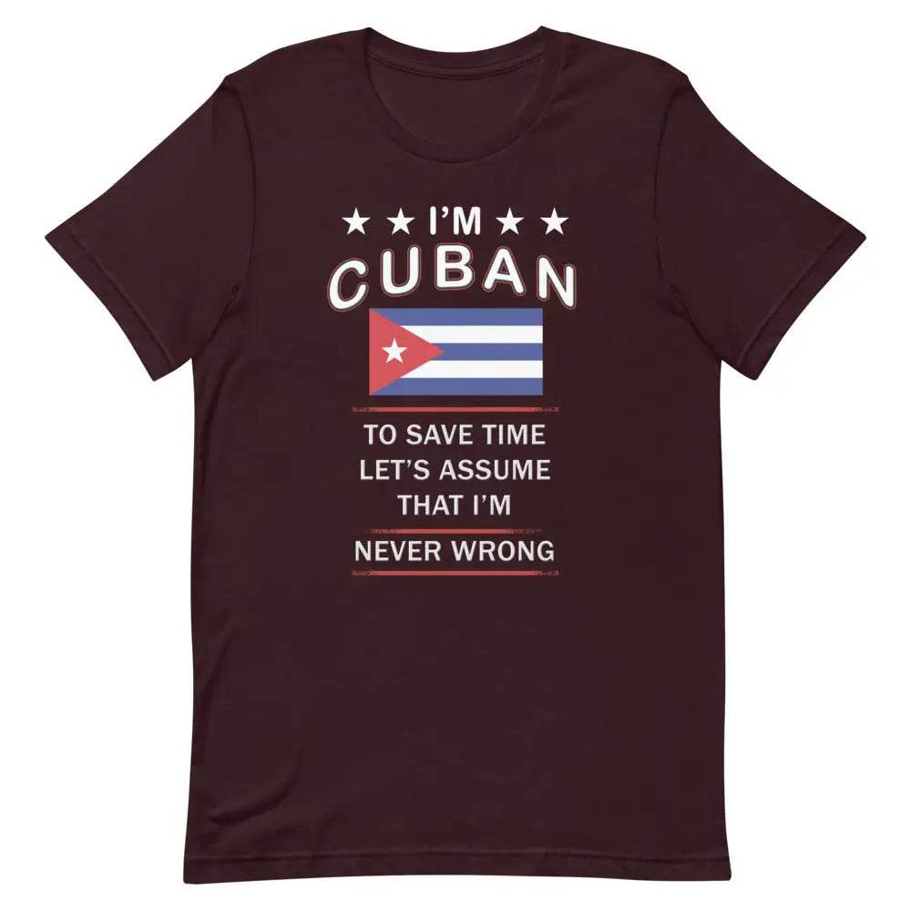 I’m Cuban So I’m Never Wrong T-Shirt – Funny Cuban Pride Tee for Sassy Latin Vibes