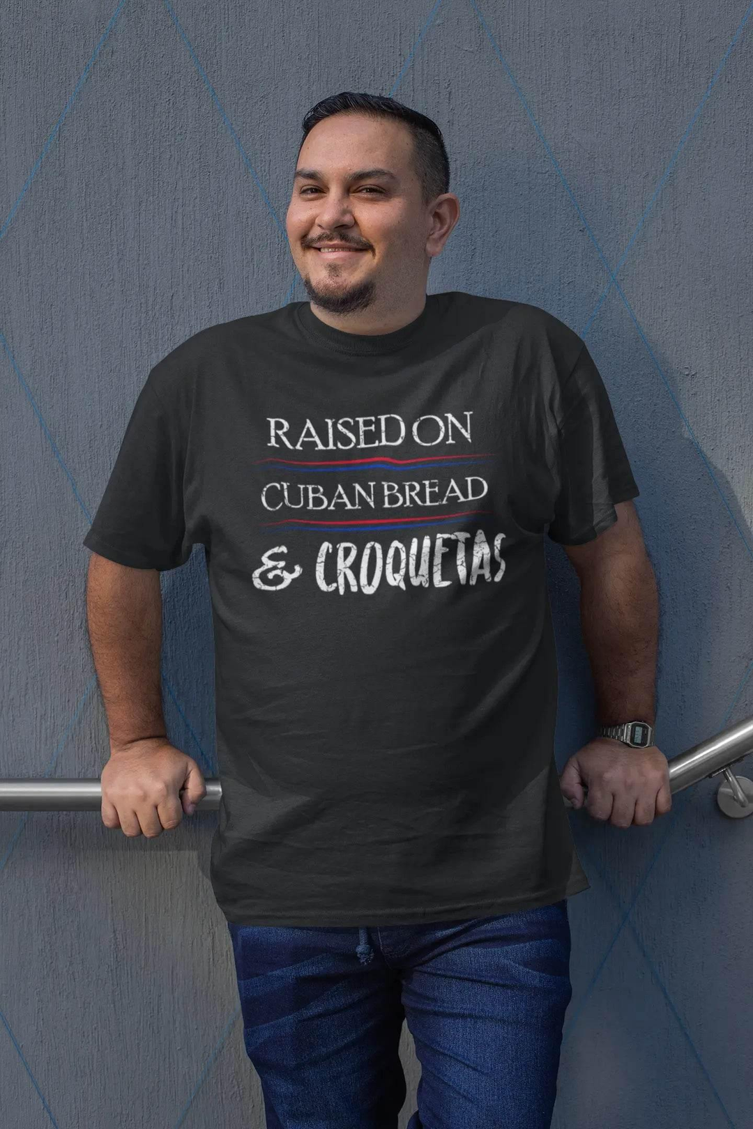 Raised on Cuban Bread and Croquetas T-Shirt – Funny Cuban Foodie Tee for Miami Natives &amp; Latinos