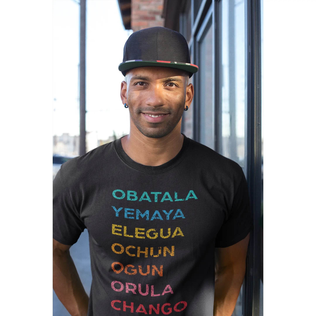 The 7 African Powers Orisha T-Shirt – Santería Spiritual Unisex Tee with Obatalá, Yemayá, Eleguá, Ochún, Orula & Changó