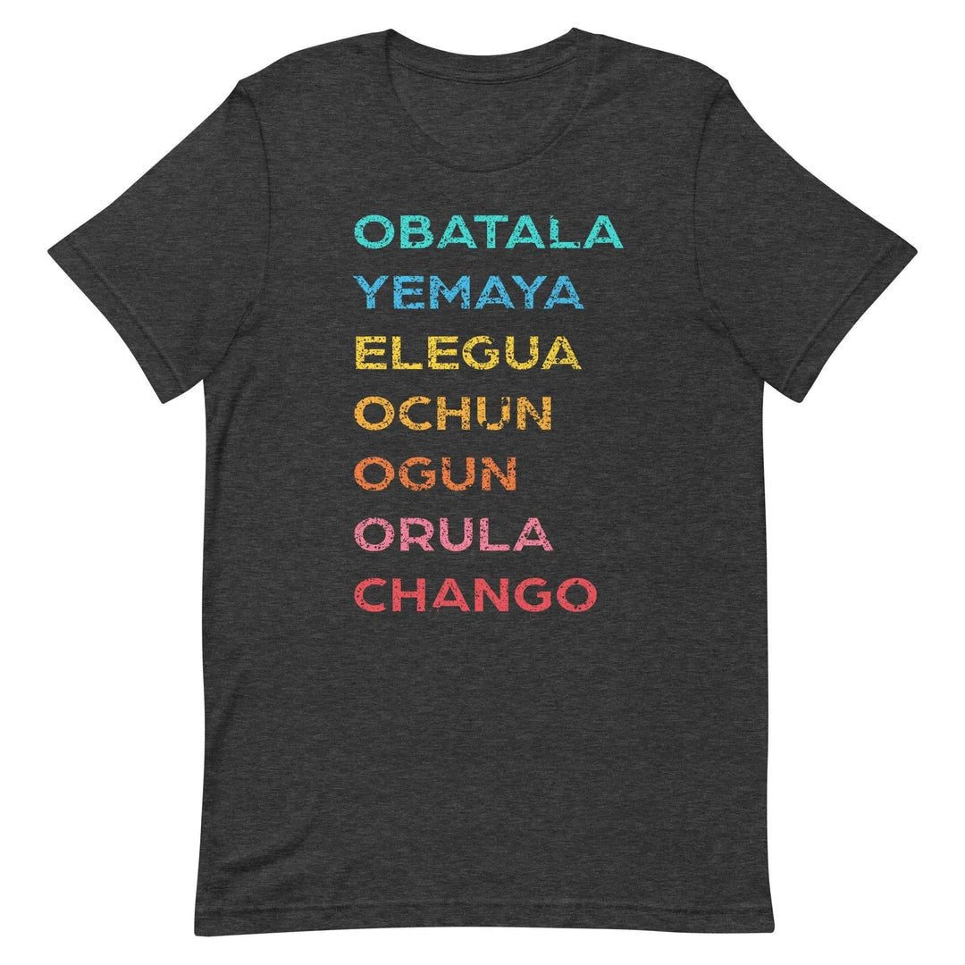 The 7 African Powers Orisha T-Shirt – Santería Spiritual Unisex Tee with Obatalá, Yemayá, Eleguá, Ochún, Orula &amp; Changó