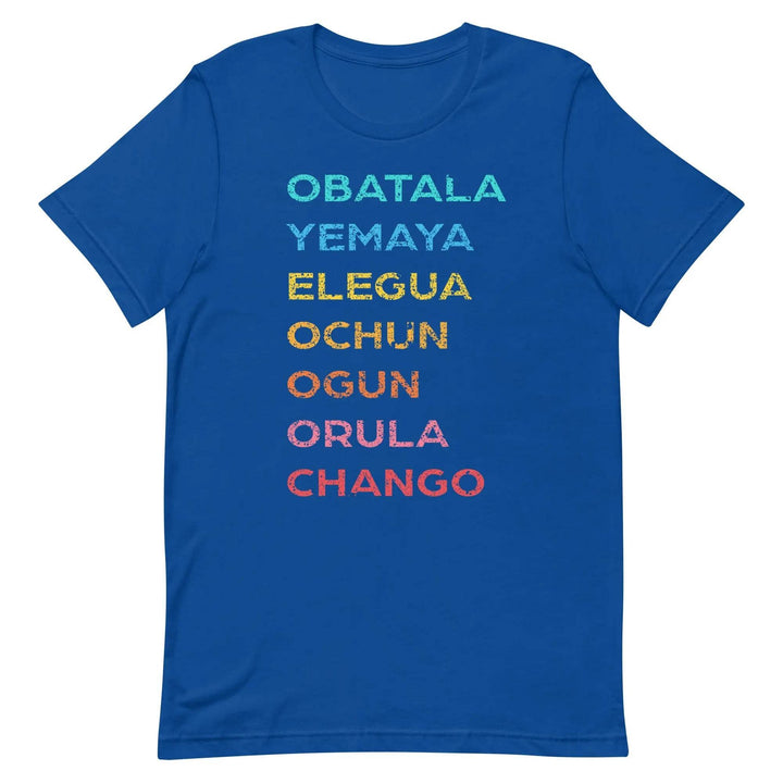 The 7 African Powers Orisha T-Shirt – Santería Spiritual Unisex Tee with Obatalá, Yemayá, Eleguá, Ochún, Orula &amp; Changó