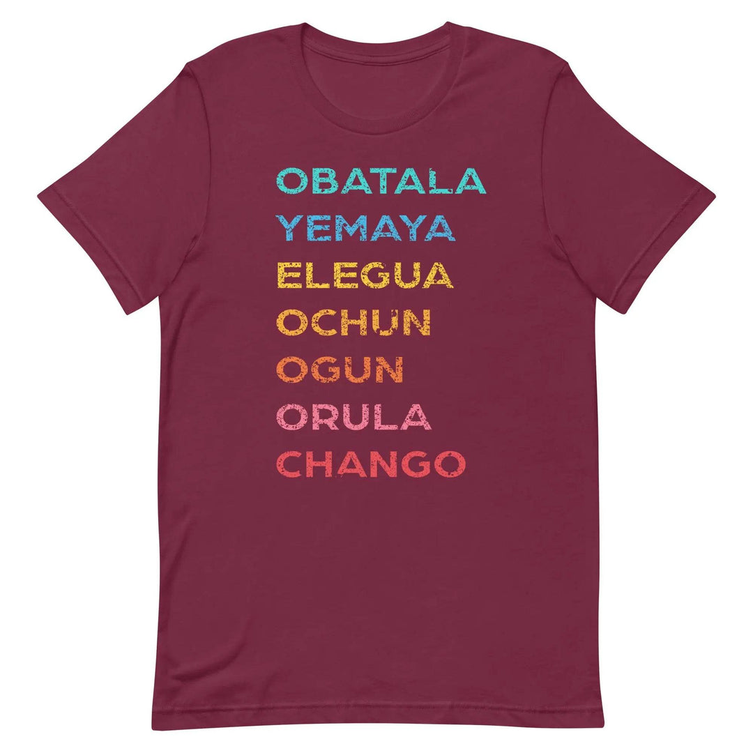 The 7 African Powers Orisha T-Shirt – Santería Spiritual Unisex Tee with Obatalá, Yemayá, Eleguá, Ochún, Orula &amp; Changó