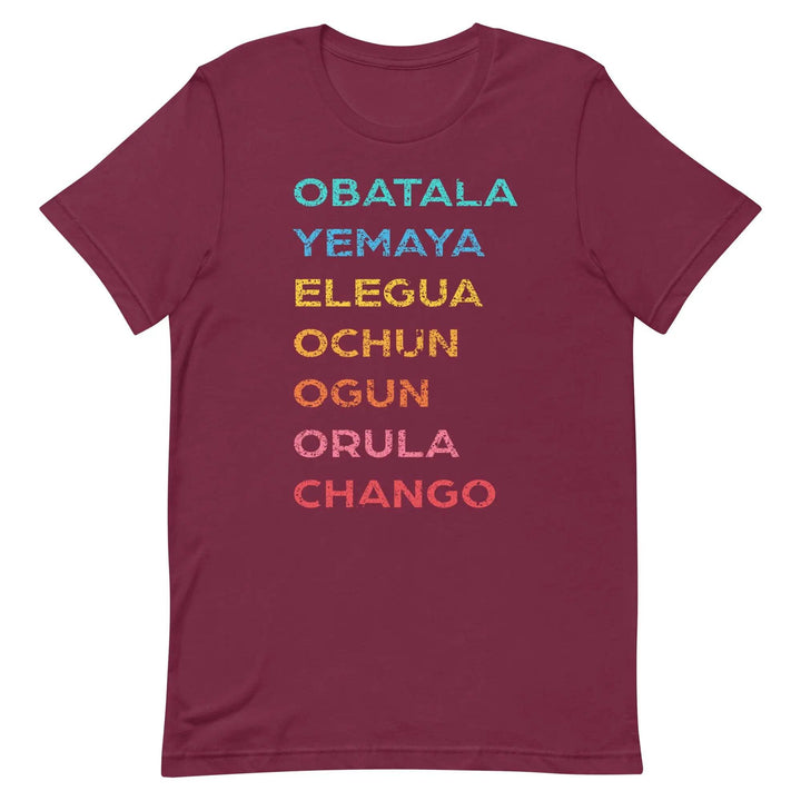 The 7 African Powers Orisha T-Shirt – Santería Spiritual Unisex Tee with Obatalá, Yemayá, Eleguá, Ochún, Orula &amp; Changó