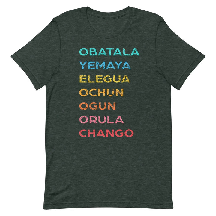 The 7 African Powers Orisha T-Shirt – Santería Spiritual Unisex Tee with Obatalá, Yemayá, Eleguá, Ochún, Orula &amp; Changó