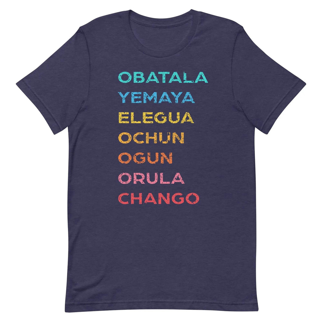 The 7 African Powers Orisha T-Shirt – Santería Spiritual Unisex Tee with Obatalá, Yemayá, Eleguá, Ochún, Orula &amp; Changó